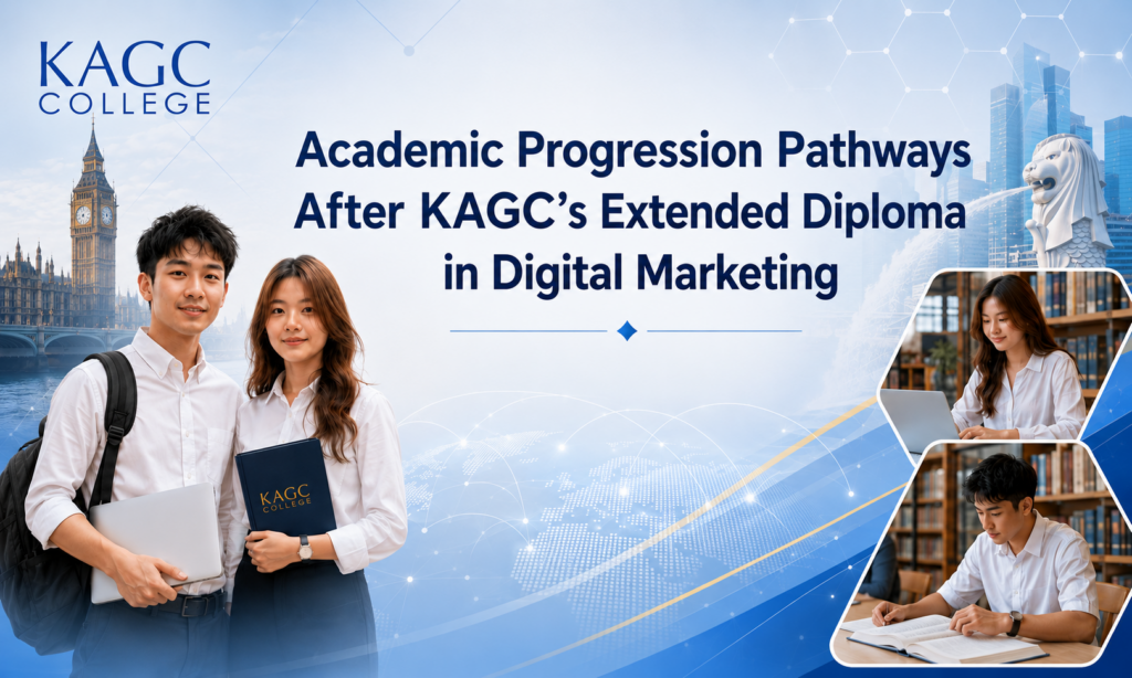 Explore the academic progression pathways available after completing KAGC College’s Extended Diploma in Digital Marketing.